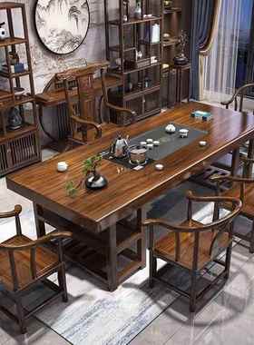 端实木大带板茶桌椅组平面款茶85SFb5aH桌一体高一整合套泡茶家用