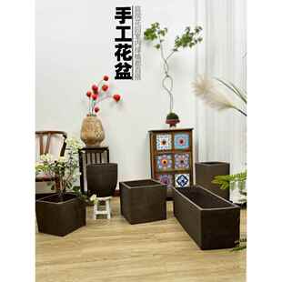 特大号方形马槽紫砂陶土花盆户外园林庭院复古陶器透气柠檬树种菜