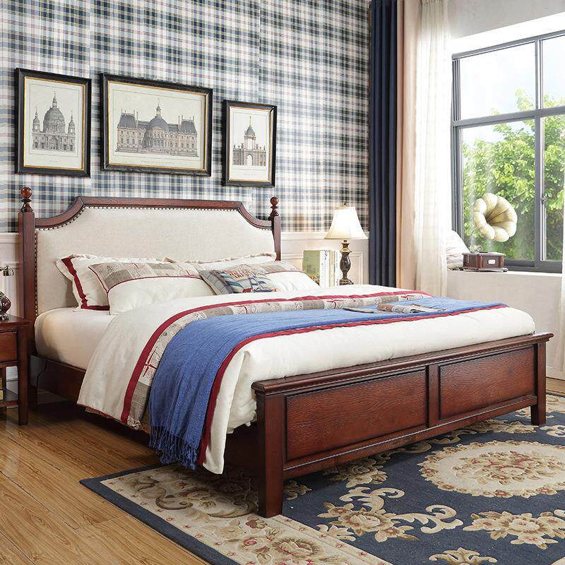 美式复古实木床主卧双人大床1m5现代简约1米8轻奢软包储物婚床