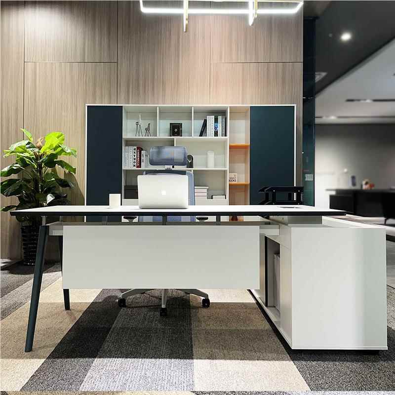 新款白奶油办务公色室老板桌轻奢商组合办公室理经桌家具