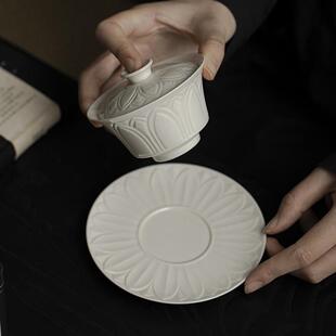 彷宋定窑白陶瓷盖碗品茗茶杯功夫茶具三才小容量不烫手家用泡茶碗