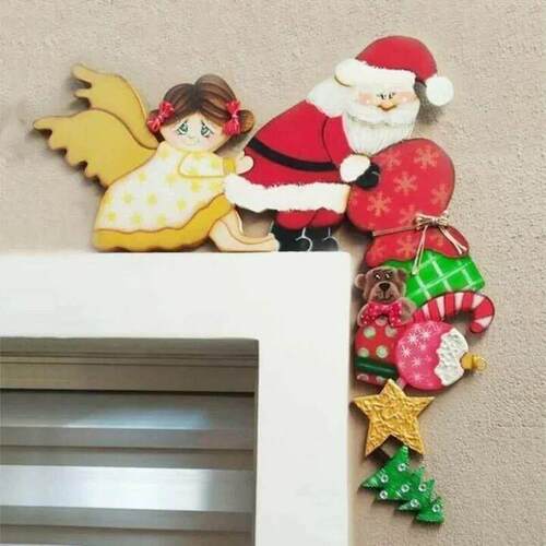 Christmas Door Frame Decor Santa Claus Elk Wooden Ornaments