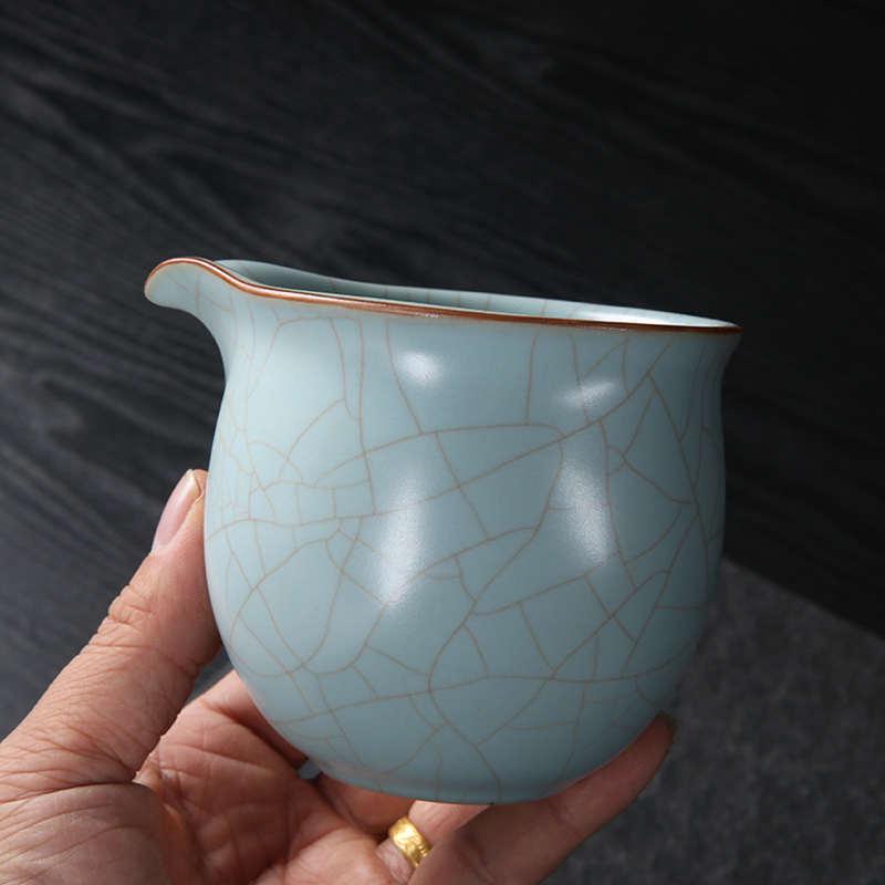 凝香阁 天青汝窑荷趣公道杯茶养开片 陶瓷功夫茶具分茶器公杯匀杯