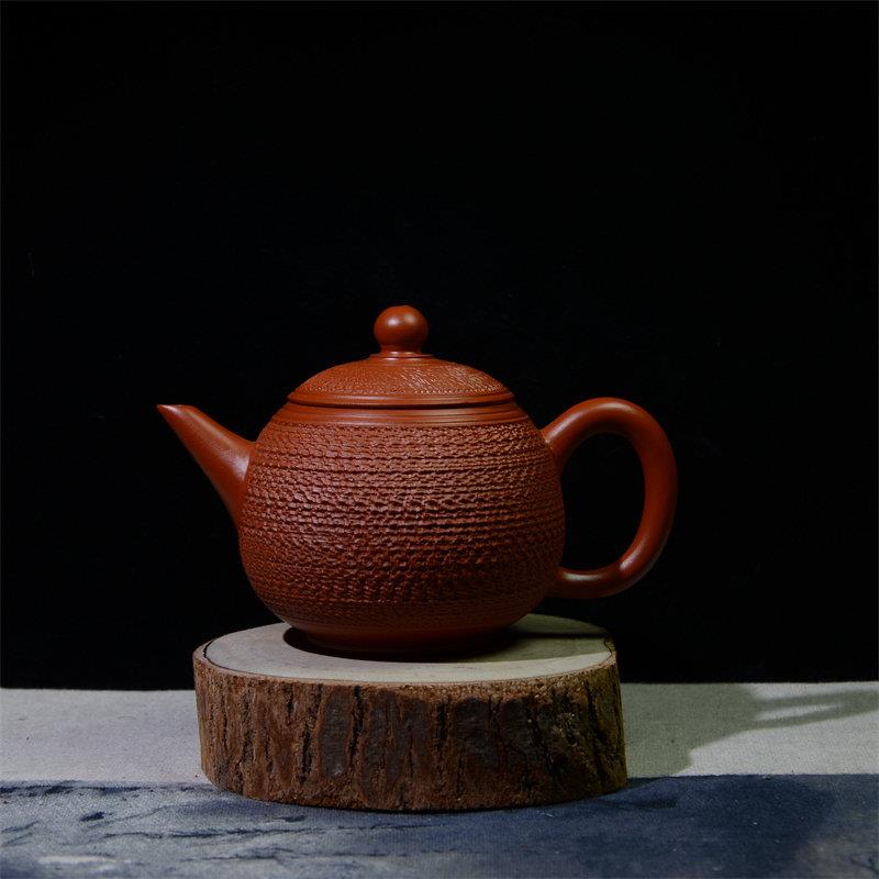 龙蛋壶 潮州朱泥纯手工手拉泡茶壶跳刀纹工夫茶具小号紫砂壶