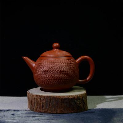 龙蛋壶 潮州朱泥纯手工手拉泡茶壶跳刀纹工夫茶具小号紫砂壶