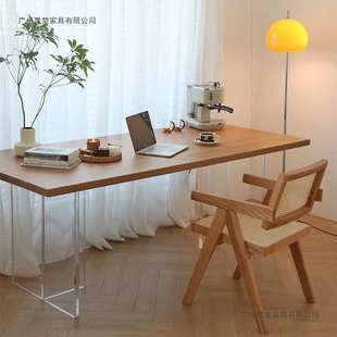 悬浮亚克力餐桌餐厅家用透明吃饭桌子 实木餐桌 白蜡木餐桌椅组合