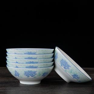 碗80年代老式 家用蓝边碗怀旧中式 复古陶瓷米饭碗高脚加厚防烫大号