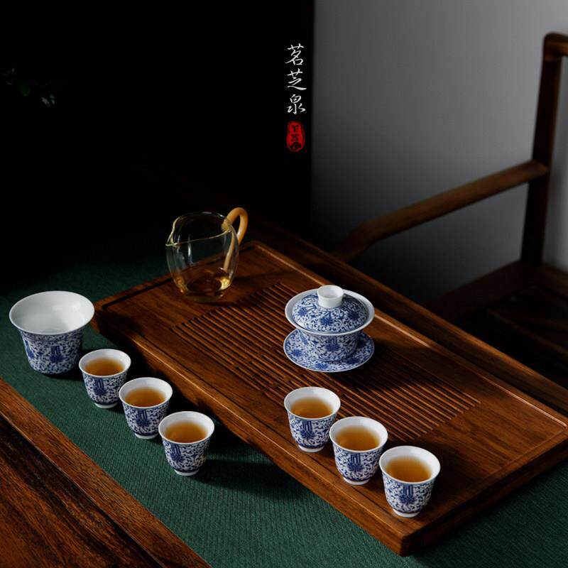 景德镇青花瓷功夫茶具套组家用高档手绘陶瓷盖碗茶杯茶盘新款送礼