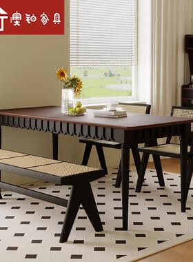 XH240701铂中古澳实木桌餐桌法式复古长方形餐椅组合小户型家吃用