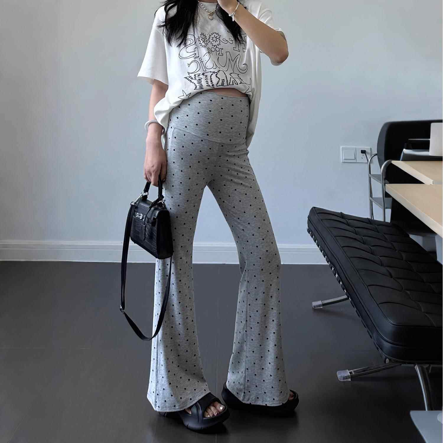 孕妇波点裤子春夏季高腰微喇裤外穿潮妈修身气质喇叭长裤薄款秋装