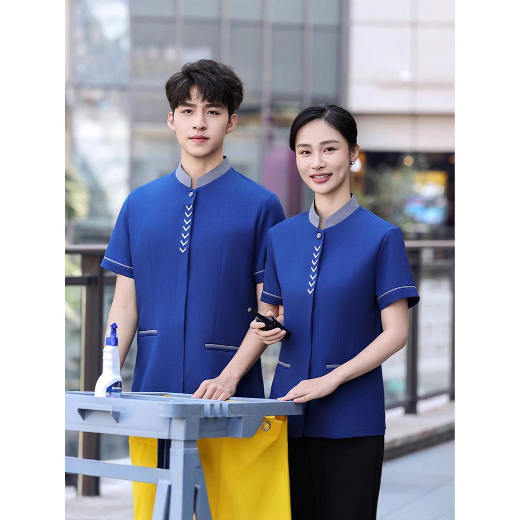 物业保洁工作服女夏季短袖灰色酒店客房家政商场阿姨大码蓝色工装