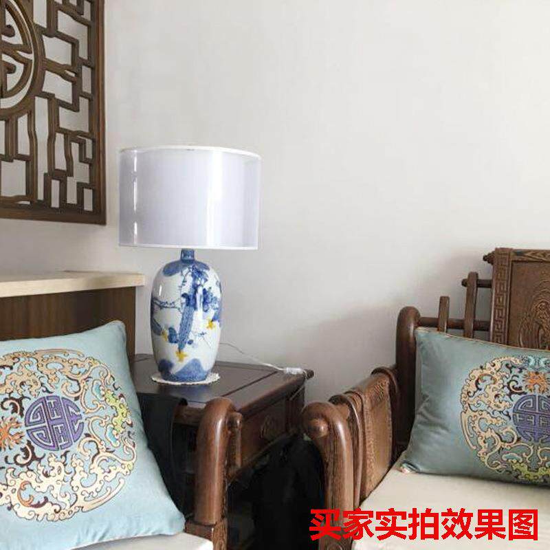 美式简约床头灯新中式手绘瓷器台灯卧室欧美客厅陶瓷大号创意台灯