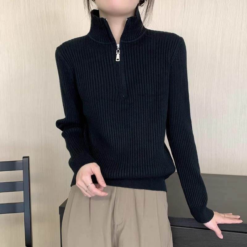 半拉炼高领毛衣女春秋季2025新款韩版宽松显瘦内搭打底针织衫上衣