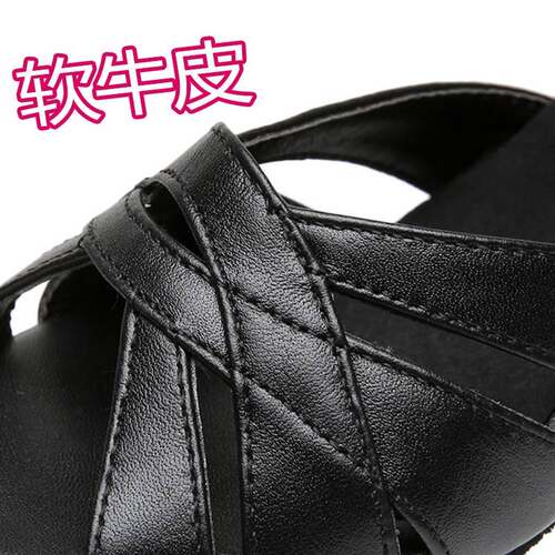 2026新款黑色皮面专业拉丁舞鞋女中高跟夏季跳舞凉鞋软底成人练习