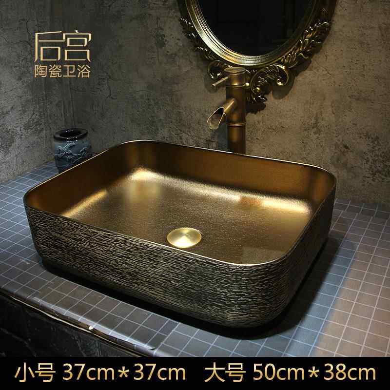 方形大号金色台上盆小户型陶瓷欧式美式洗手盆泰式洗脸盆家用水盆