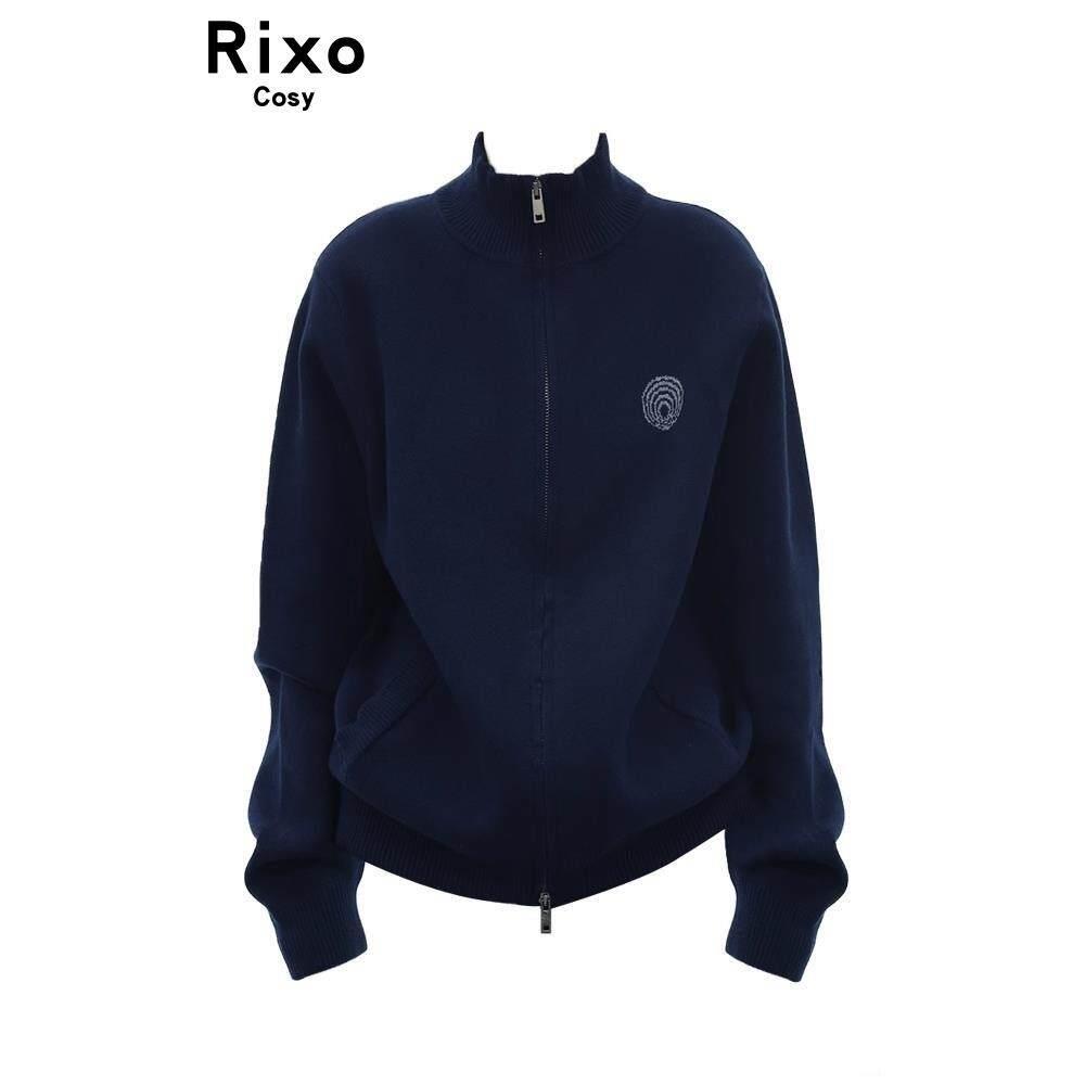 Rixo Cosy韩版慵懒风立领针织开衫女秋情侣宽松休闲拉炼毛衣外套