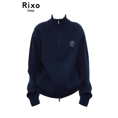 Rixo Cosy韩版慵懒风立领针织开衫女秋情侣宽松休闲拉炼毛衣外套