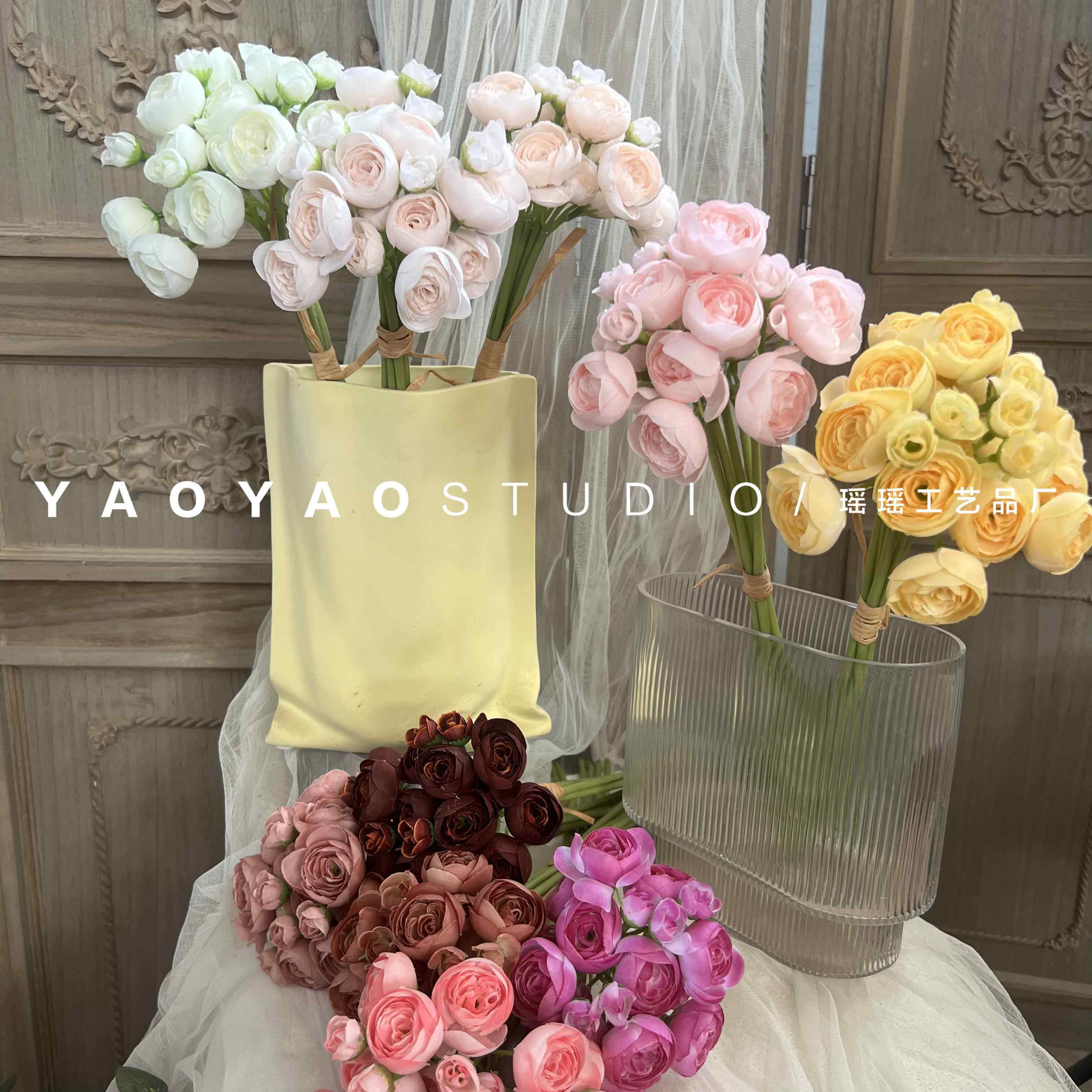 仿真手捧花家居酒店桌面摆件6叉手扎迷你露莲仿真小茶花ins风花束