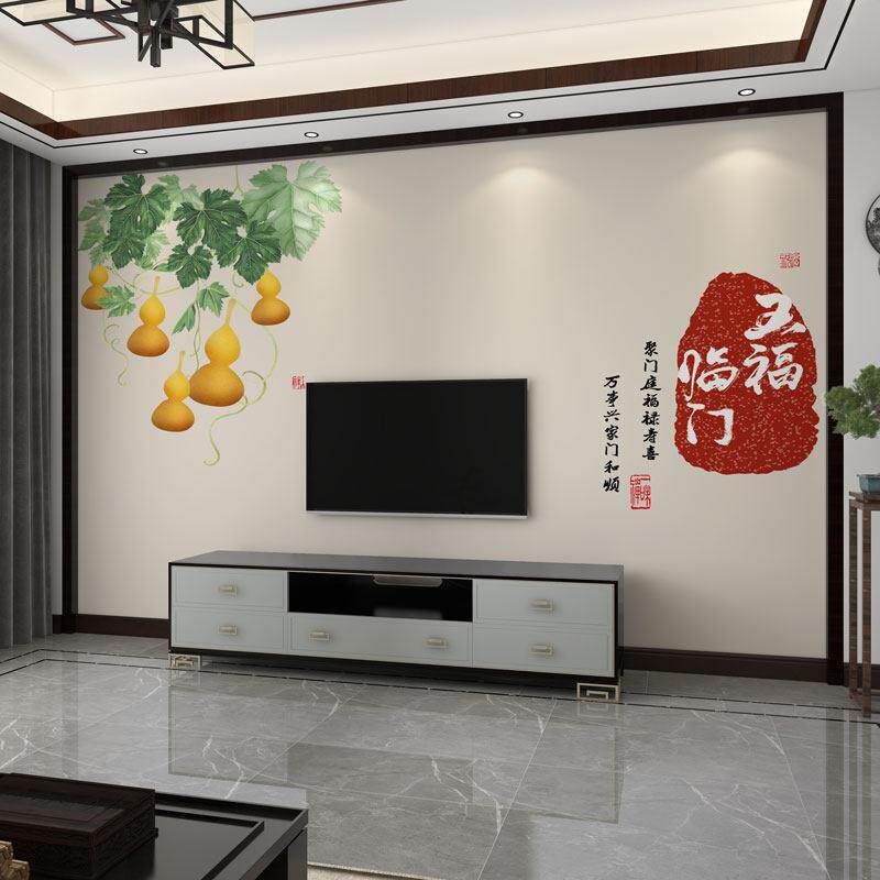壁纸3d立体中式五福临门电视背景墙壁布客厅壁画 画影视墙布卧室