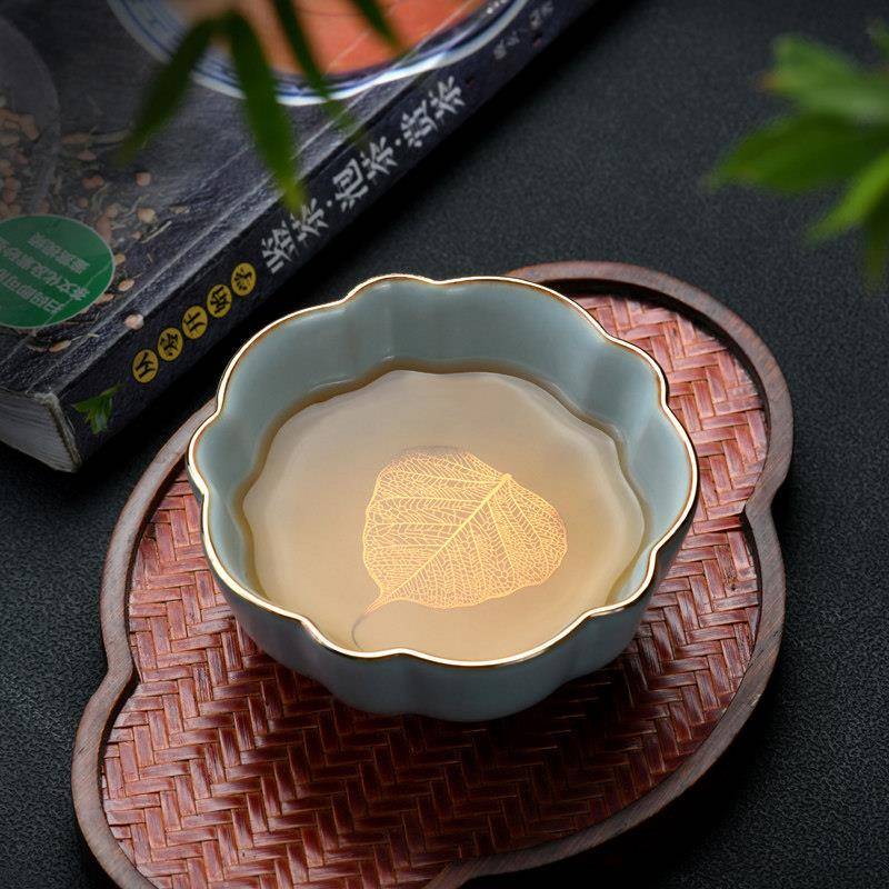 汝窑主人杯木叶茶盏个人专用茶杯建盏单杯陶瓷开 片功夫茶具品茗