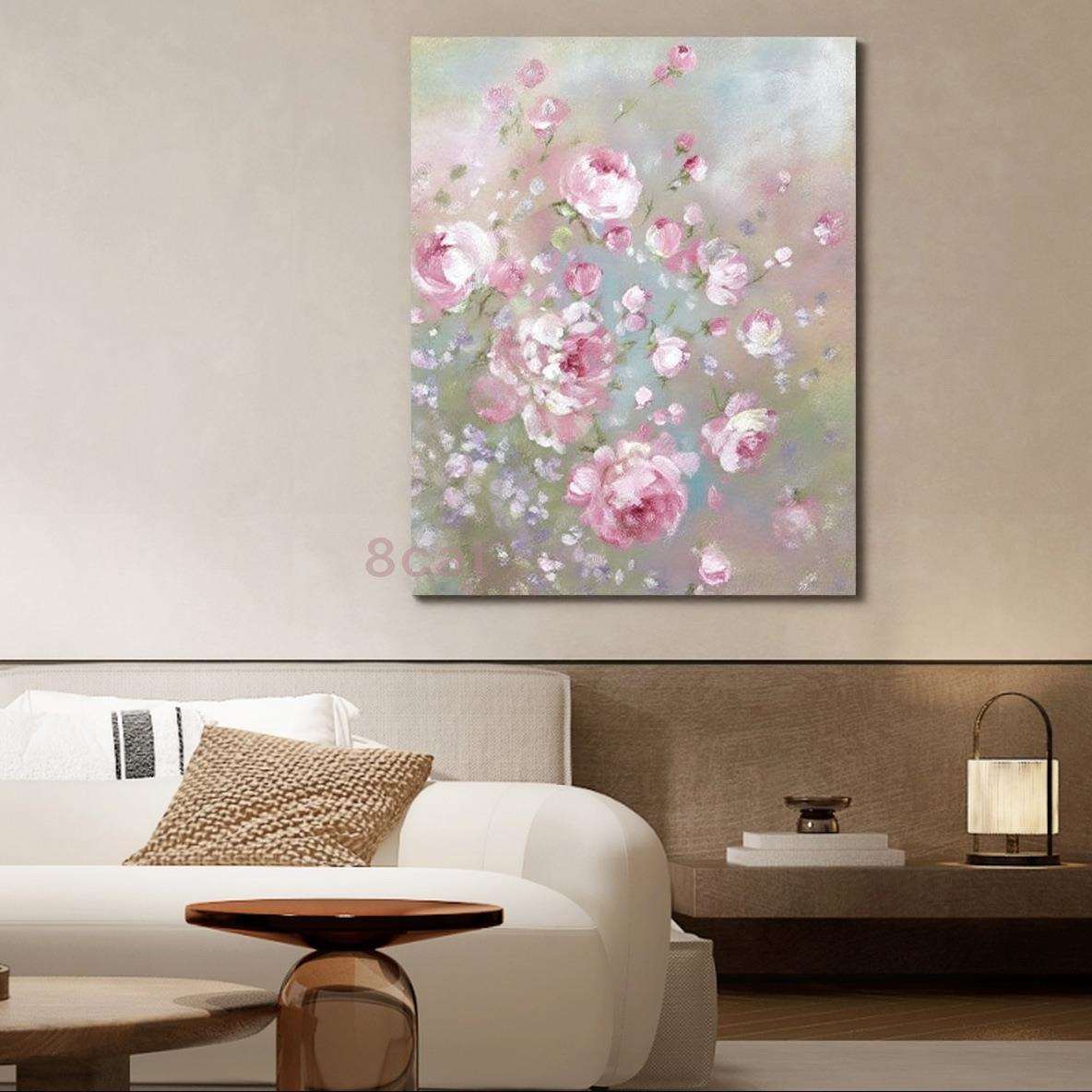 奶油风纯手绘油画植物玫瑰花卉肌理装饰画餐厅客厅玄关民宿挂画