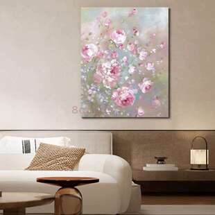 饰画BEC厅客厅玄关民宿挂 奶风纯手绘油画瑰植油物玫餐花卉肌理装