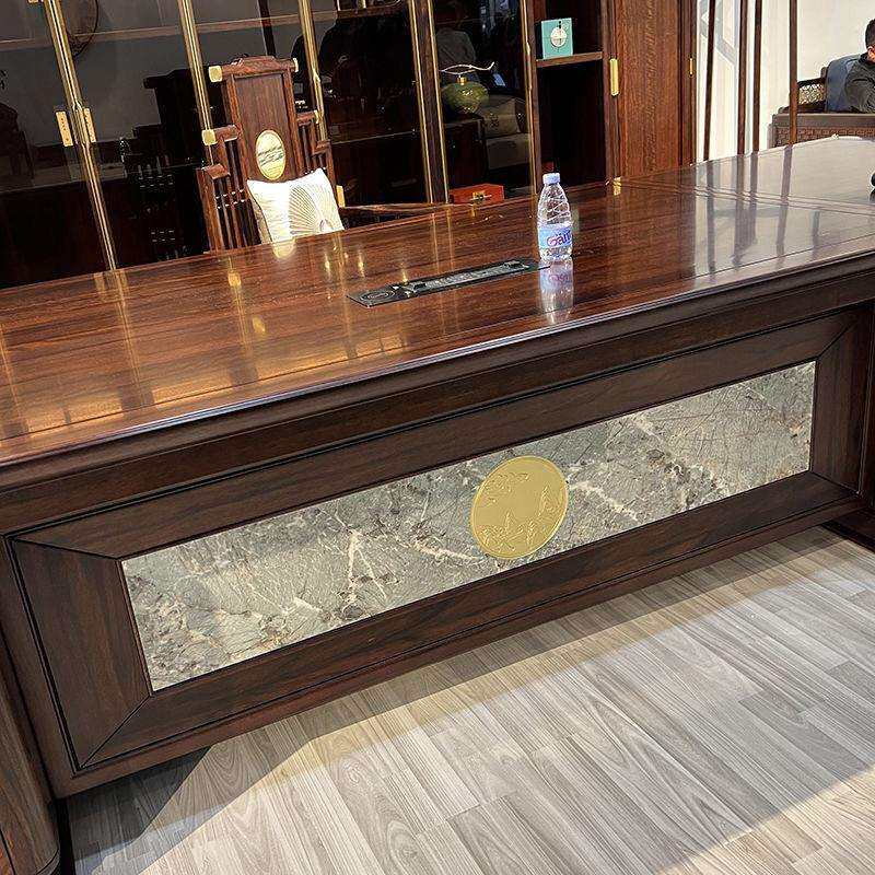 新中式大班台书桌办公桌乌金老板桌实木总裁桌董事长家具办公室