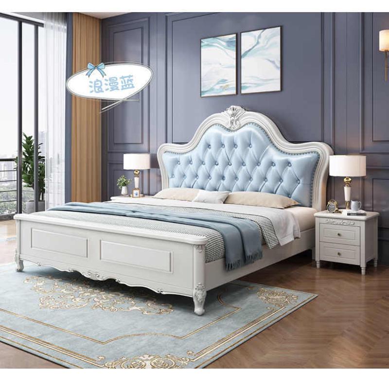 欧式实木床1.8米主卧双人床现代简约软靠白色公主床1.5美式床婚床