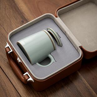 汝窑马克杯带盖子茶水分离办公泡茶杯子陶瓷杯个人专用高档定制lo