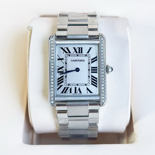 正品98新卡地亚坦克系列中号34*27MM精钢石英女表W5200014后镶钻