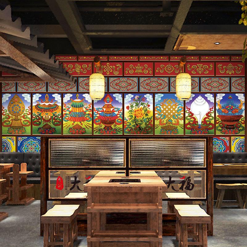 3d立体西藏民族风壁画藏族文化背景装修墙纸客厅装饰藏式壁纸墙布图片