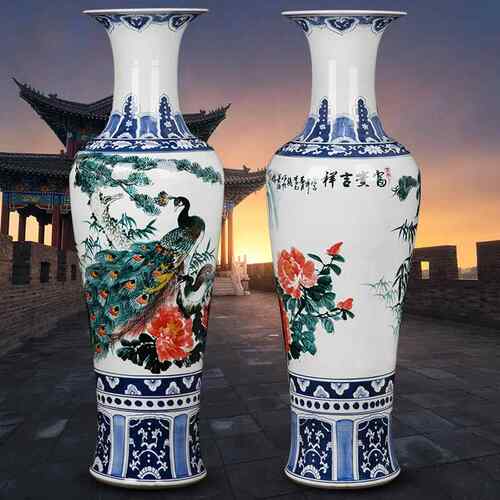 正品景镇陶瓷地器高手档绘仿古青花瓷落大花瓶别墅酒店公司德开业