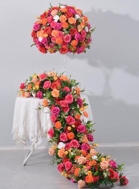 【折扣价】广千丰玫红橙色花艺婚礼舞台布置花餐桌摆放花球拱门架