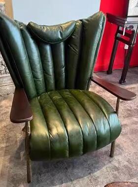 中古风复油蜡皮铁艺锻椅打椅美式老虎休闲椅教父椅锻古厅单人阳台