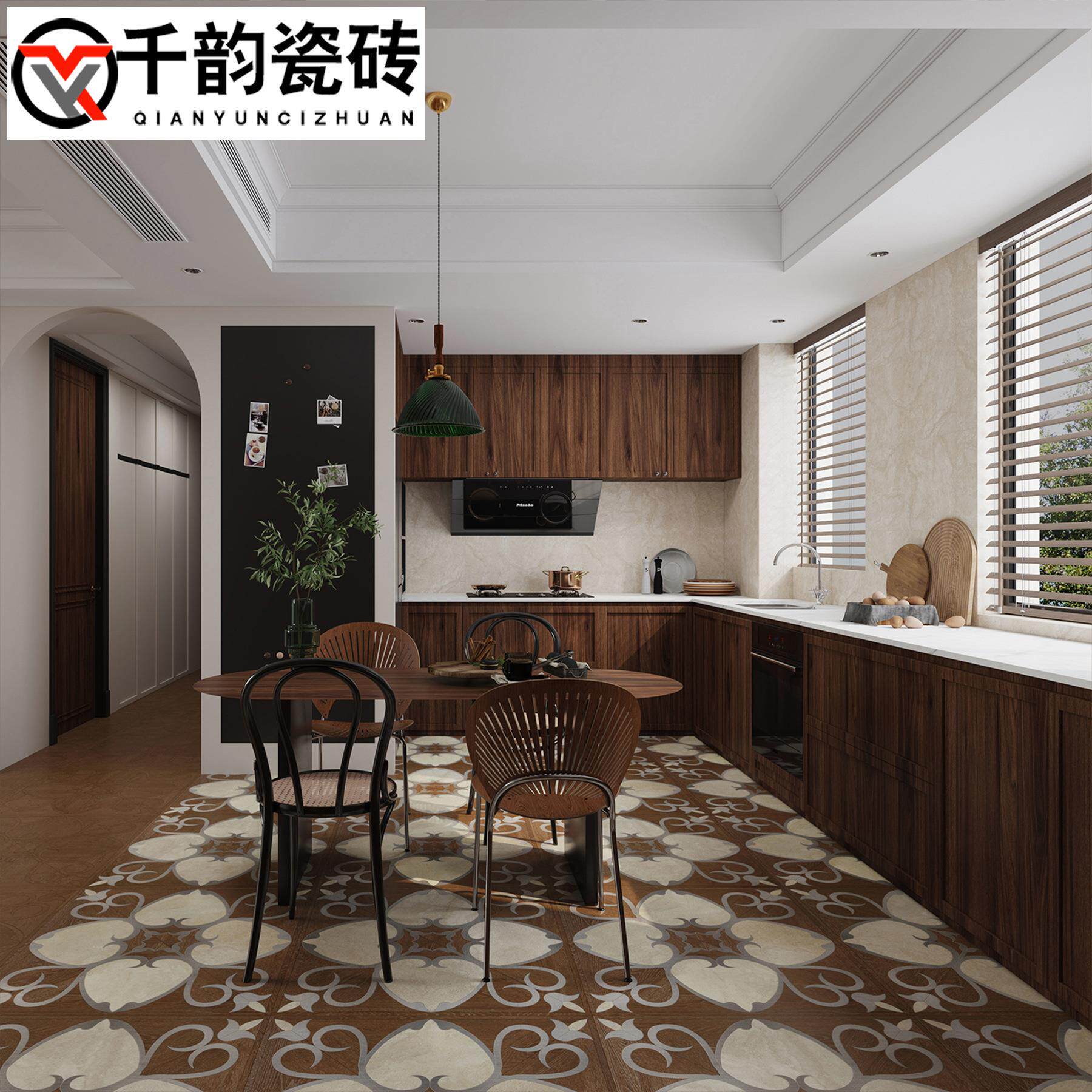 法式复中古风拼花木纹地板瓷砖800x800客餐厅卧室阳台胡桃木纹砖