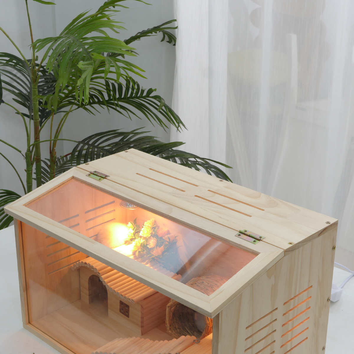 木质芦丁鸡养殖箱翻盖透明式芦丁鸡仓鼠饲养箱芦丁鸡实木育雏箱