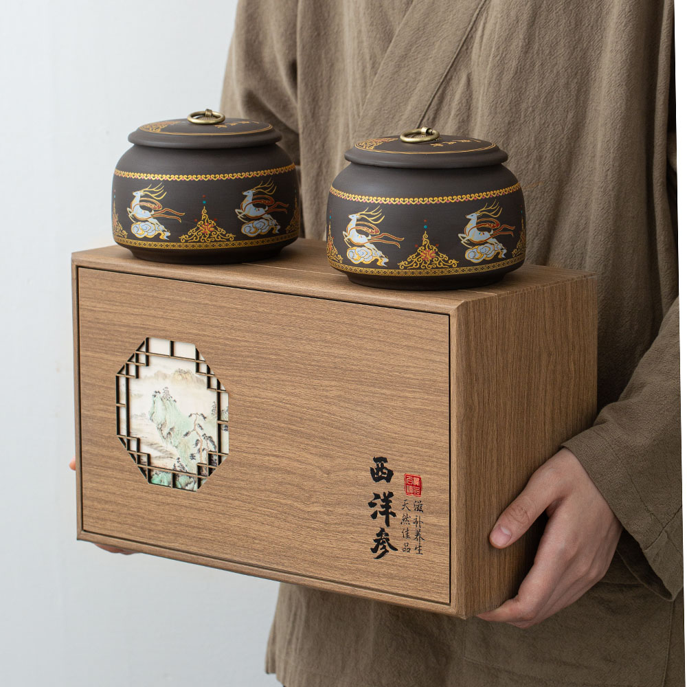 麦辞高档西洋参礼盒空盒陶瓷密封罐西洋参片粉包装盒储存罐礼品盒