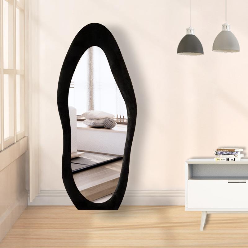奶油风网红波地浪镜全身穿家用女生卧室壁衣挂立A5体试衣镜落镜镜