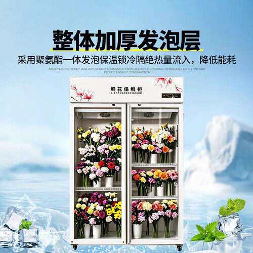 鲜花对开门冰柜商用大容量保鲜柜花店花束立式风冷无霜冷藏展示柜