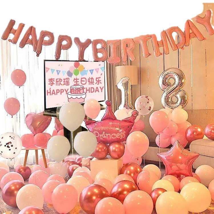 生日快乐布置气球派对18岁成人礼女孩男孩场景布置装饰用品背景墙
