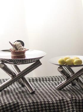 创意金属三叉支架高脚水果盘果盆装饰品样板间餐桌托盘收纳盘摆件