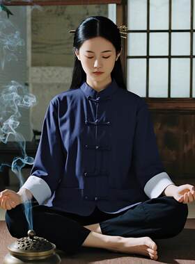 居士打坐修行拜佛禅服棉麻禅意佛系女装汉服道服男士冬季太极服秋