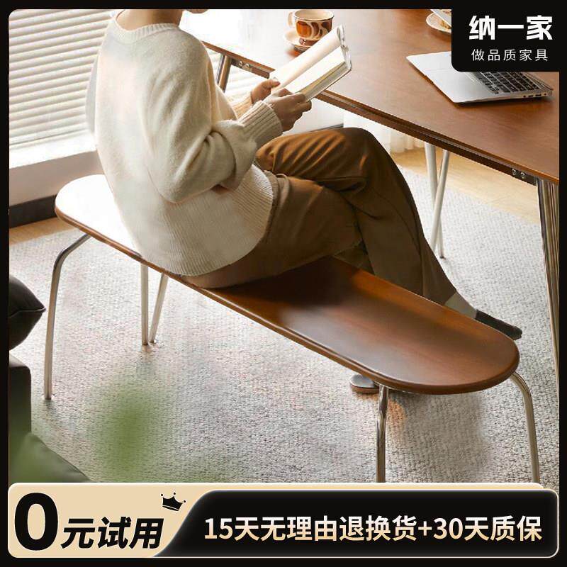 中覆古风实木长条餐桌椅法式家用卧室换鞋藤编铁艺双人蚂蚁矮凳子