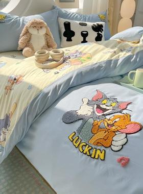 新款云朵棉大版毛WZA舍巾绣四件套马里奥系床列单套款学生宿三件
