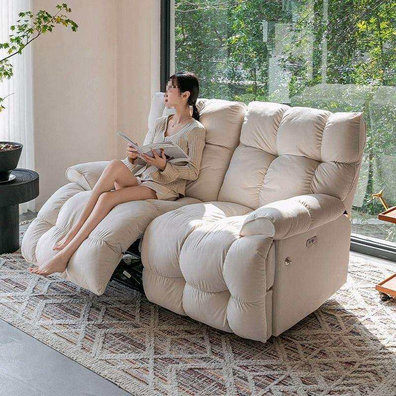 奶油风网红卧室云朵懒人沙发床多功能双人位电动沙发舱小户型客厅