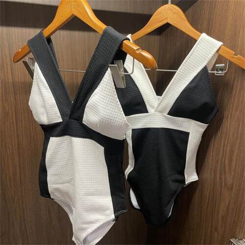 Swimsuit bikini black and white backless camisole