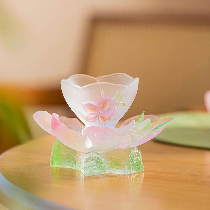 东魅十二花神桃花茶具品茗主人杯套装茶室桌面摆件饰品古法琉璃