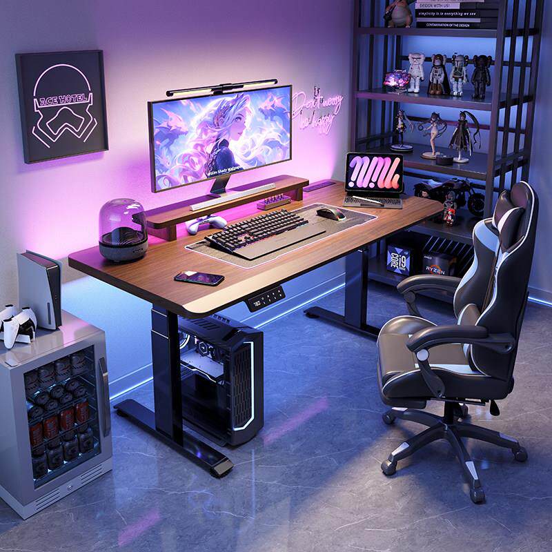 北美黑胡桃木实木电动升降桌3cm加厚电竟桌书桌电脑可升降工作台