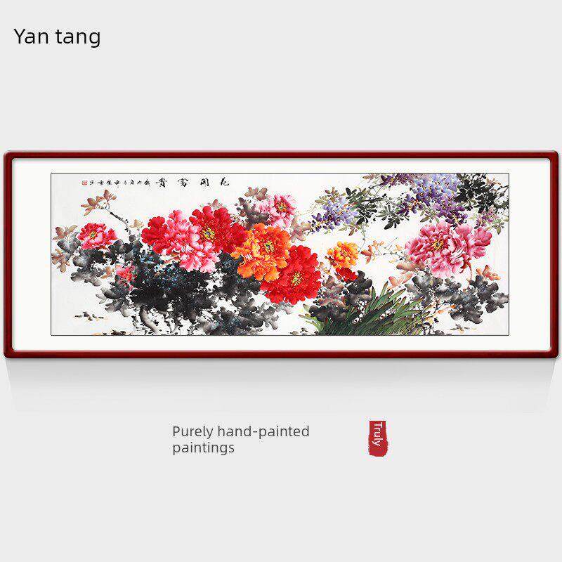 禹唐手绘牡丹国画客厅装饰画沙发背景墙壁画鲜花盛开财富现代中国