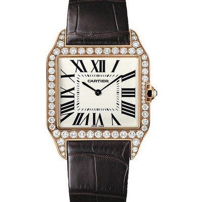 【3折即刻拍】98新卡地亚山度士18k玫瑰金原镶钻手动机械男表正品